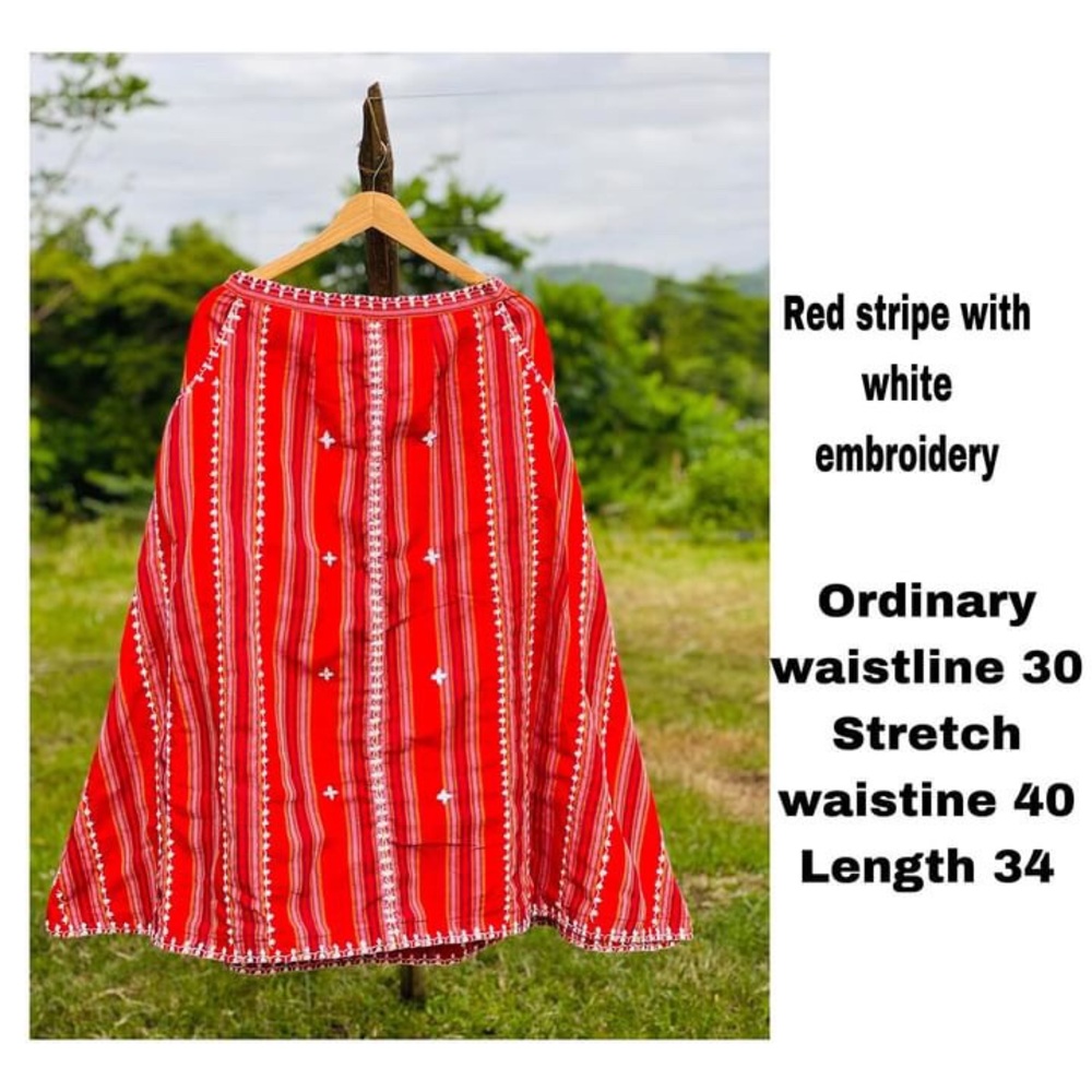 Red White Hand Embroidered A Line Skirt